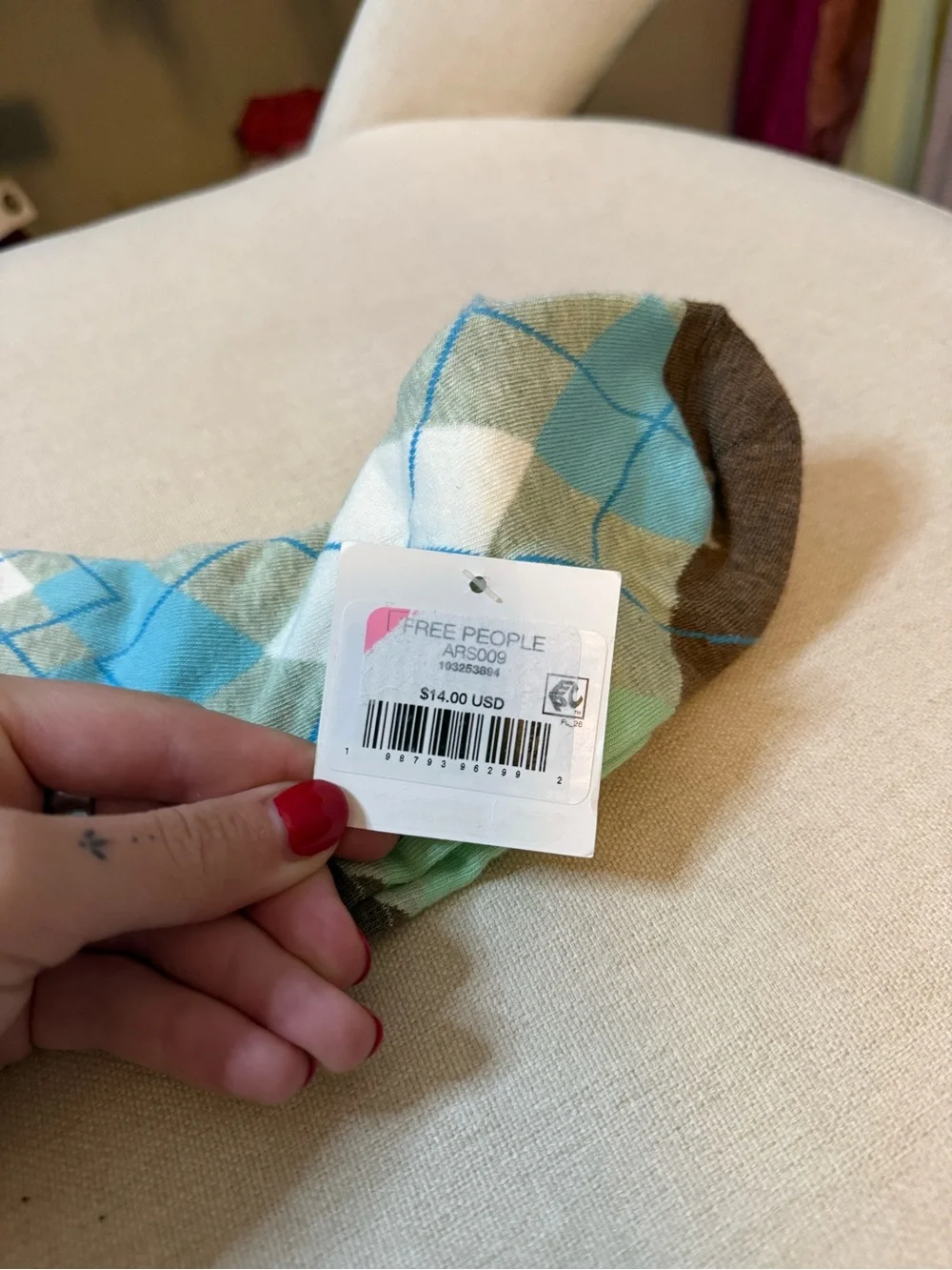 Free People Argyle Crew Socks in Light Blue and Brown NWT